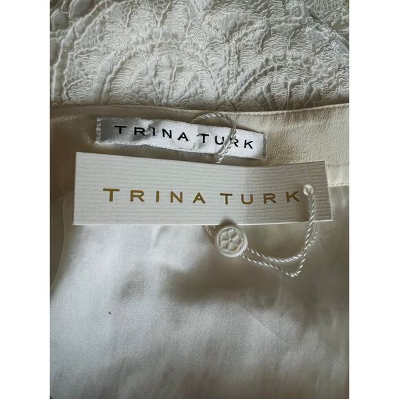 New Trina Turk Ivory Lace Midi Skirt Size 6 Zipper Side Closure Rayon Silk Blend - Picture 7 of 7